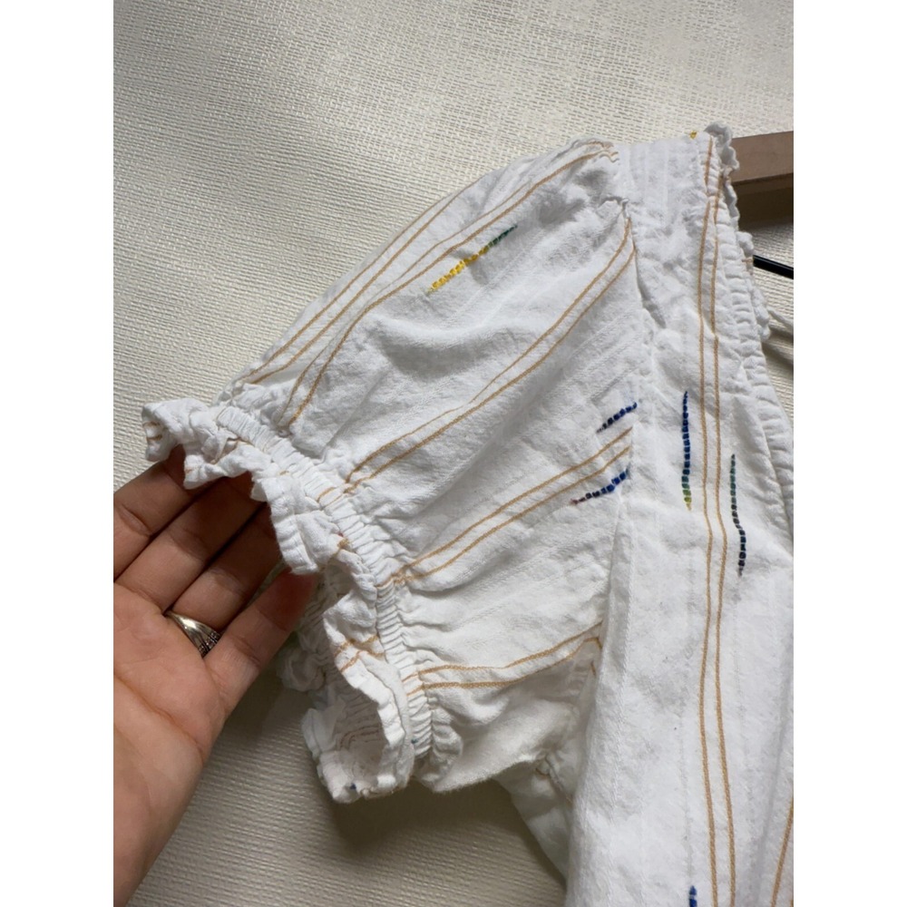 Free People Women Cropped Corset Smocked Top Sz S White Puff Sleeve Cottage Boho - Picture 4 of 7